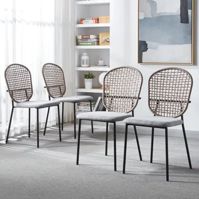 Hivvago Set Of 4 Black And Gray Sennit Dining Chairs