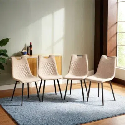 Hivvago Set Of 4 Black Leg Dining Chairs With Beige Seats