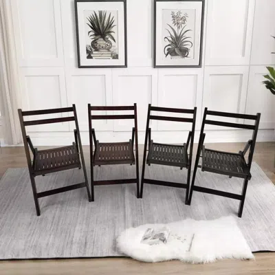 Hivvago Set Of 4 Cherry Wood Folding Chairs