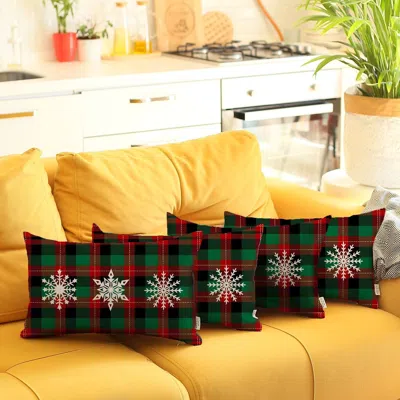 Hivvago Set Of 4 Christmas Snowflake Trio Plaid Lumbar Throw Pillows In Multi