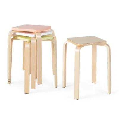 Hivvago Set Of 4 Colorful Square Stools With Anti-slip Felt Mats-multicolor In Blue
