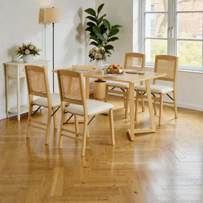 Hivvago Set Of 4 Compact Foldable Dining Chairs With Linen Upholstery And Wooden Frame In Neutral