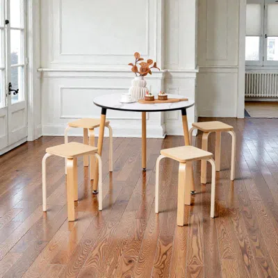 Hivvago Set Of 4 Compact Stools With Stackable Design And Curved Square Tops In Nude