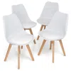 Hivvago Set Of 4 Dining Chairs Mid-century Modern Shell Pu Seat With Wooden Legs In White