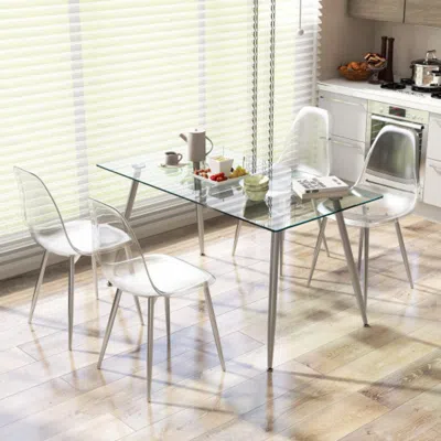 Hivvago Set Of 4 Dining Chairs Modern Plastic Shell Side Chair With Clear Seat And Wood Legs-silver