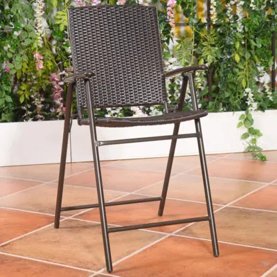 Hivvago Set Of 4 Folding Rattan Bar Chairs With Footrests And Armrests For Outdoors And Indoors In Black