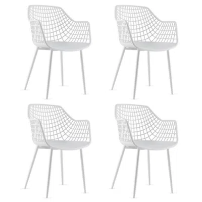 Hivvago Set Of 4 Heavy Duty Modern Dining Chair With Airy Hollow Backrest-white