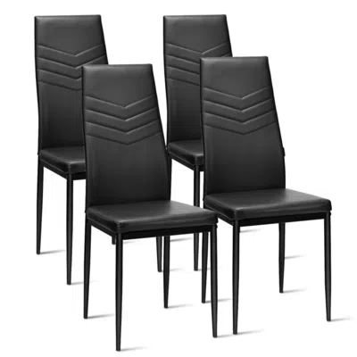 Hivvago Set Of 4 High Back Dining Chairs With Pvc Leather And Non-slip Feet Pads In Gold