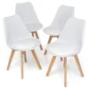 Hivvago Set Of 4 Dining Chairs Mid-century Modern Shell Pu Seat With Wooden Legs In White