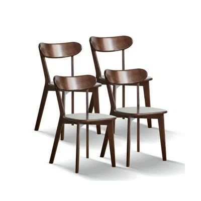 Hivvago Set Of 4 Natural Wooden Dining Chair In Brown
