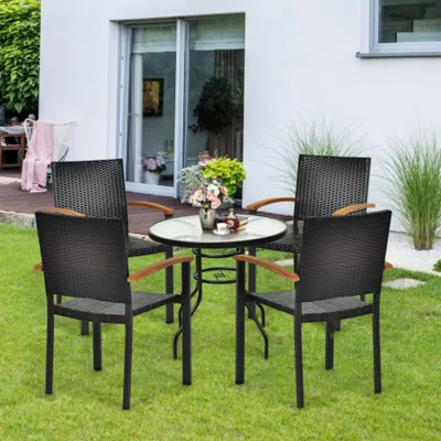 Hivvago Set Of 4 Outdoor Patio Pe Rattan Dining Chairs With Powder-coated Steel Frame In Black