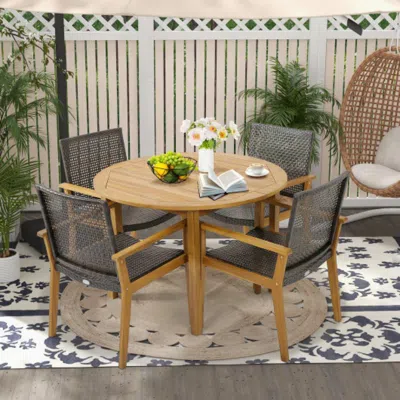 Hivvago Set Of 4 Outdoor Rattan Chair With Sturdy Acacia Wood Frame-set Of 4 In Gray