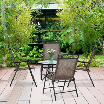Hivvago Set Of 4 Patio Folding Chairs In Brown