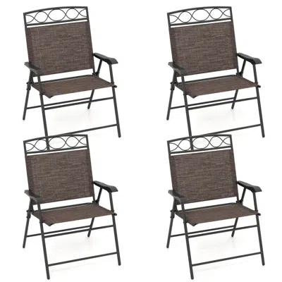 Hivvago Set Of 4 Patio Folding Chairs Set Dining Chairs With Armrests In Brown