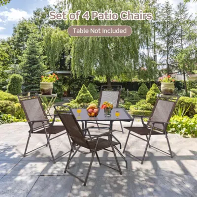 Hivvago Set Of 4 Patio Folding Sling Chairs Steel Camping Deck In Gray