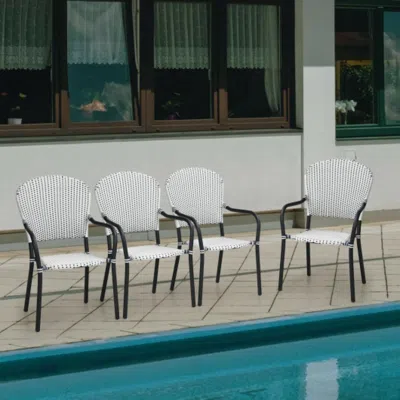 Hivvago Set Of 4 Patio Rattan Stackable Dining Chair With Armrest For Garden-white