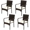 Hivvago Set Of 4 Patio Rattan Stackable Dining Chair With Cushioned Armrest For Garden