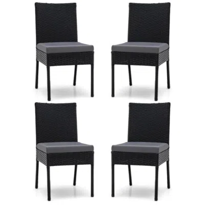 Hivvago Set Of 4 Patio Rattan Wicker Dining Chairs Set With Soft Cushions-black In Brown