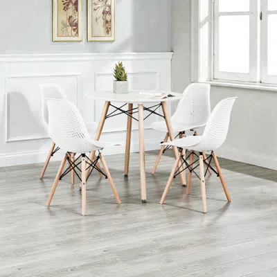 Hivvago Set Of 4 Sleek Plastic Chairs With Wood-leg Construction In White