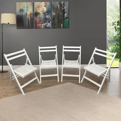 Hivvago Set Of 4 White Slatted Wood Folding Chairs