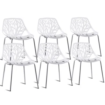 Hivvago Set Of 6 Accent Armless Modern Dining Chairs With Plastic Feet Pads In White