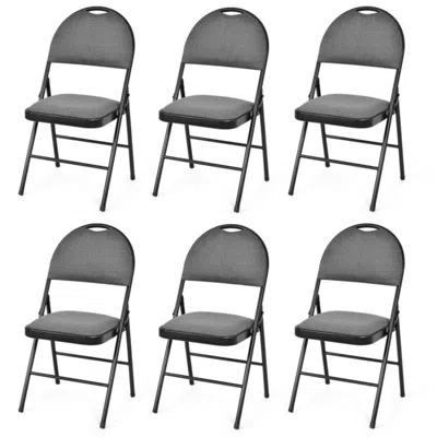 Hivvago Set Of 6 Folding Fabric Upholstered Metal Chairs In Gray