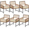 Hivvago Set Of 6 Patio Dining Chairs Acacia Wood Armchairs With Cushions