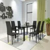Hivvago Set Of 7 6 Seater Tempered Glass Dining Table And Faux Leather Chair Set - Black