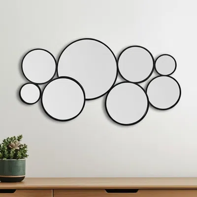 Hivvago Set Of Eight Black Metal Round Cojoined Accent Mirrors