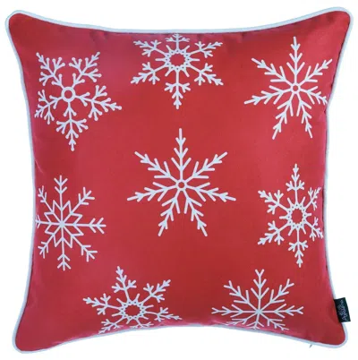 HIVVAGO SET OF FOUR 18" X 18" RED ZIPPERED POLYESTER CHRISTMAS SNOWFLAKES THROW PILLOW