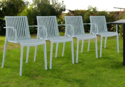 Hivvago Set Of Four 22" Baby Blue Heavy Duty Plastic Outdoor Stacking Arm Chairs In White