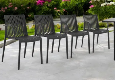 Hivvago Set Of Four 22" Black Heavy Duty Plastic Outdoor Stacking Arm Chairs