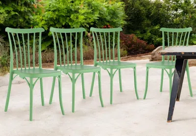 Hivvago Set Of Four 22" Green Heavy Duty Plastic Outdoor Stacking Dining Chairs