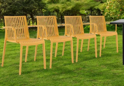 Hivvago Set Of Four 22" Yellow Heavy Duty Plastic Outdoor Stacking Arm Chairs