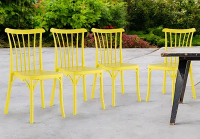 Hivvago Set Of Four 22" Yellow Heavy Duty Plastic Outdoor Stacking Dining Chairs