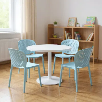 Hivvago Set Of Four Aqua Blue Heavy Duty Plastic Juvenile Chairs