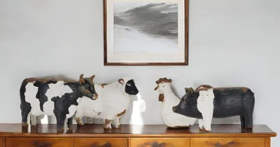 Hivvago Set Of Four Black And White Farm Animal Polyresin Tabletop Candleholders In Multi