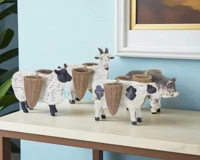 Hivvago Set Of Four Black And White Polyresin Farm Animal Figurines With Vases In Multi