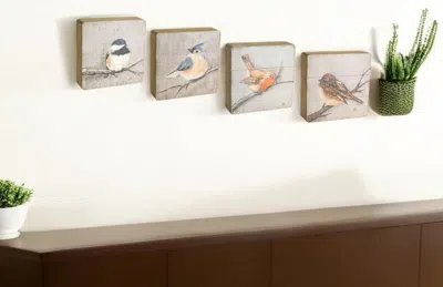 Hivvago Set Of Four Brown Bird Square Wood Plaques Hanging Wall Decor In Neutral