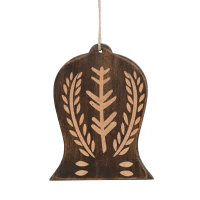 Hivvago Set Of Four Brown Handmade Wood Bell Shaped Ornaments