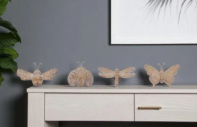 Hivvago Set Of Four Brown Polyresin Butterfly Figurine