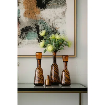 Hivvago Set Of Four Brown Round Glass Decorative Bottles