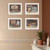 Hivvago Set Of Four Country Bathroom White Framed Print Bathroom Wall Art In Brown