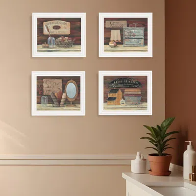 Hivvago Set Of Four Country Bathroom White Framed Print Bathroom Wall Art In Brown