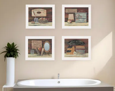 Hivvago Set Of Four Country Bathroom White Framed Print Bathroom Wall Art In Multi