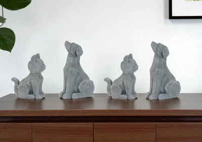 Hivvago Set Of Four Gray Polyresin Dog Figurine
