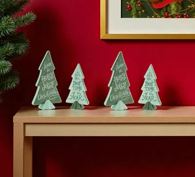 Hivvago Set Of Four Green Ceramic Trees Christmas Christmas Tree Tabletop Sculpture