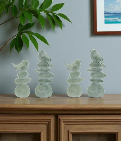 Hivvago Set Of Four Green Polyresin Bird Figurine