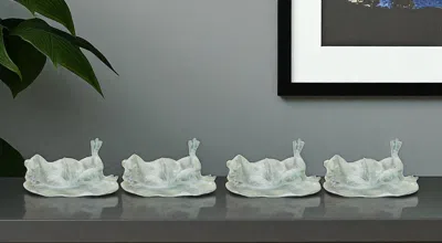 Hivvago Set Of Four Green Polyresin Frog Figurine In Neutral
