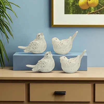 Hivvago Set Of Four Ivory Ceramic Bird Figurines In White